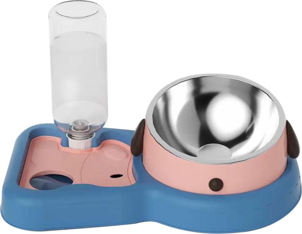 Wasser- und Futternapf-Set für Haustiere, verhindert das Umkippen, doppelter Napf für Hunde und Katzen mit automatischer Tränkeflasche für Heim...