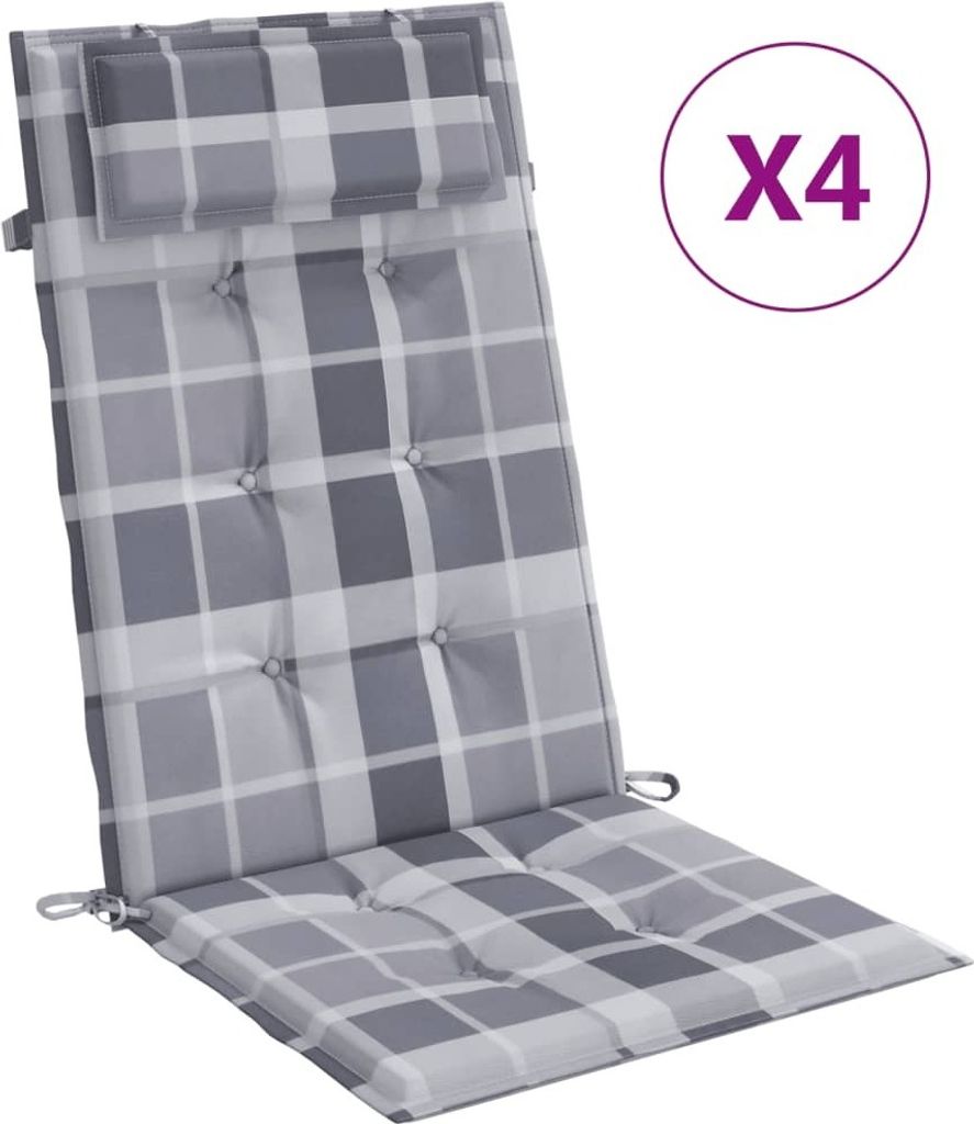 Hochlehner-Auflagen 4 Stk. Grau Karomuster Oxford-Gewebe