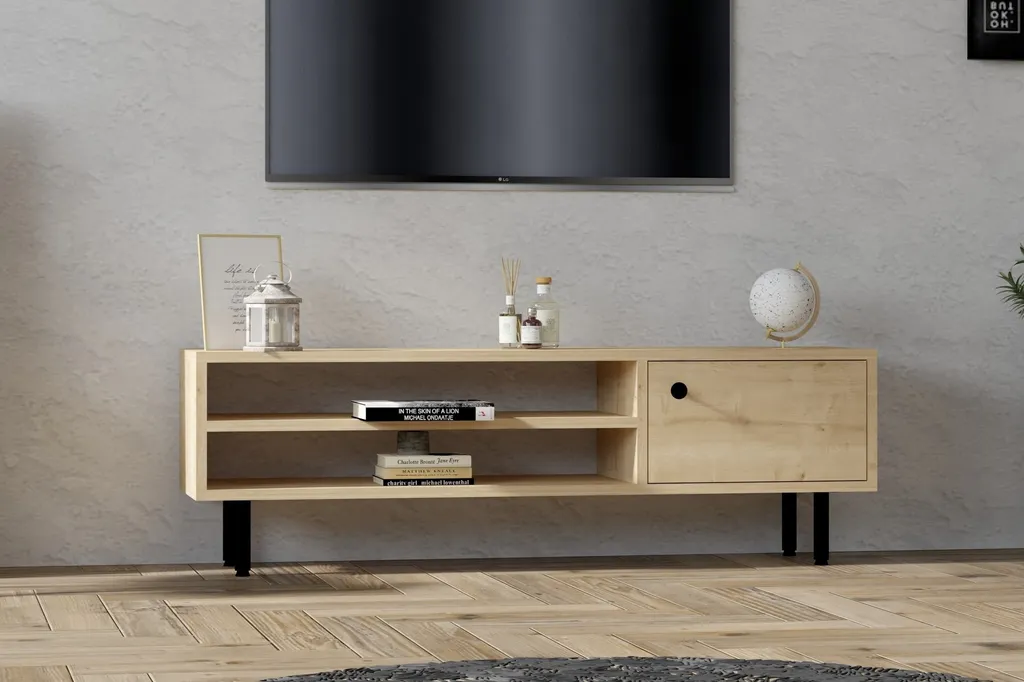 Meuble TV Bas Avila en Chêne Saphir 120x30x38 cm - Support Écran Plat