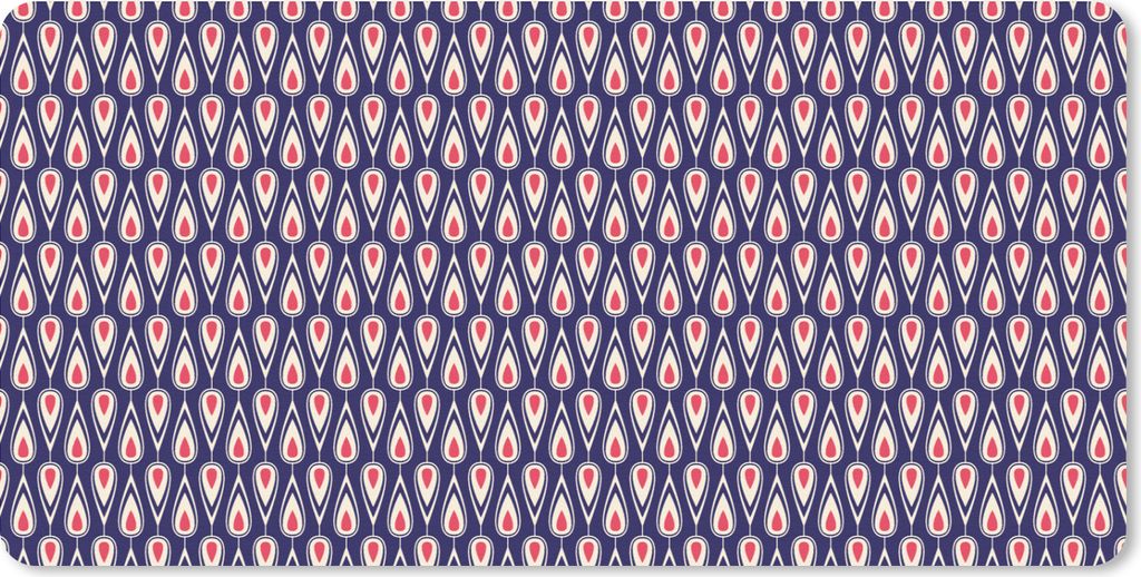 MuchoWow Schreibtischunterlage Muster - Vintage - Blau - Rot 80x40 cm - XXL Mauspad - Gaming Mauspad
