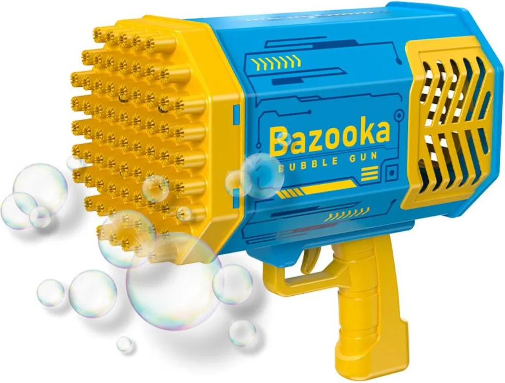 TechKidz Pistolet à Bulles Bazooka 69 Trous LED Jaune Rechargeable