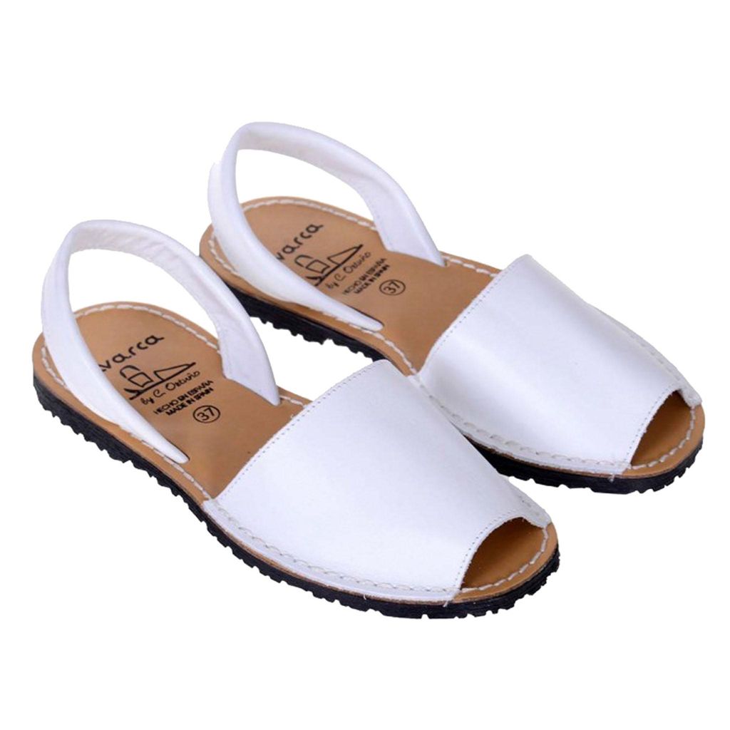 Avarcas Minorquine Sandalen, Uni, Naturleder, Weiß, 38 EU