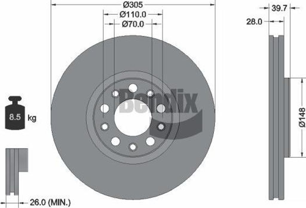 BENDIX Braking BDS1467 Bremsscheibe OE 51937304 kompatibel mit 500X, Compass, Renegade