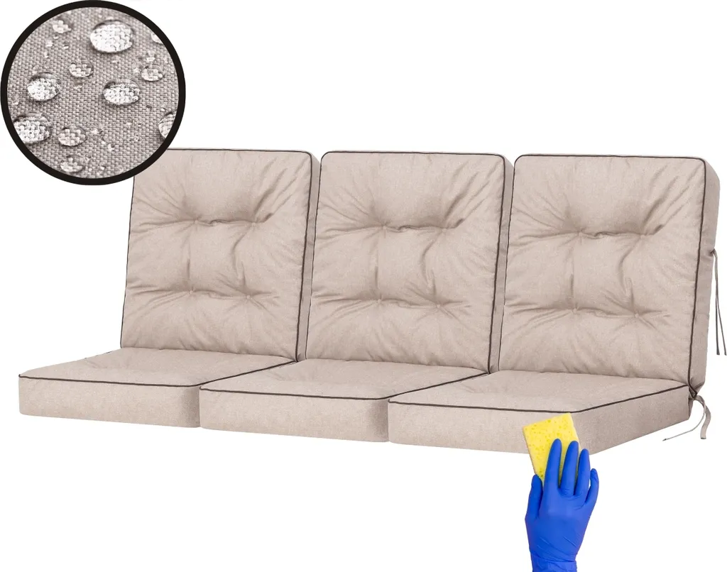 Matelas de Jardin 150cm et Coussins Dossier VENUS - Set de 3 en Beige