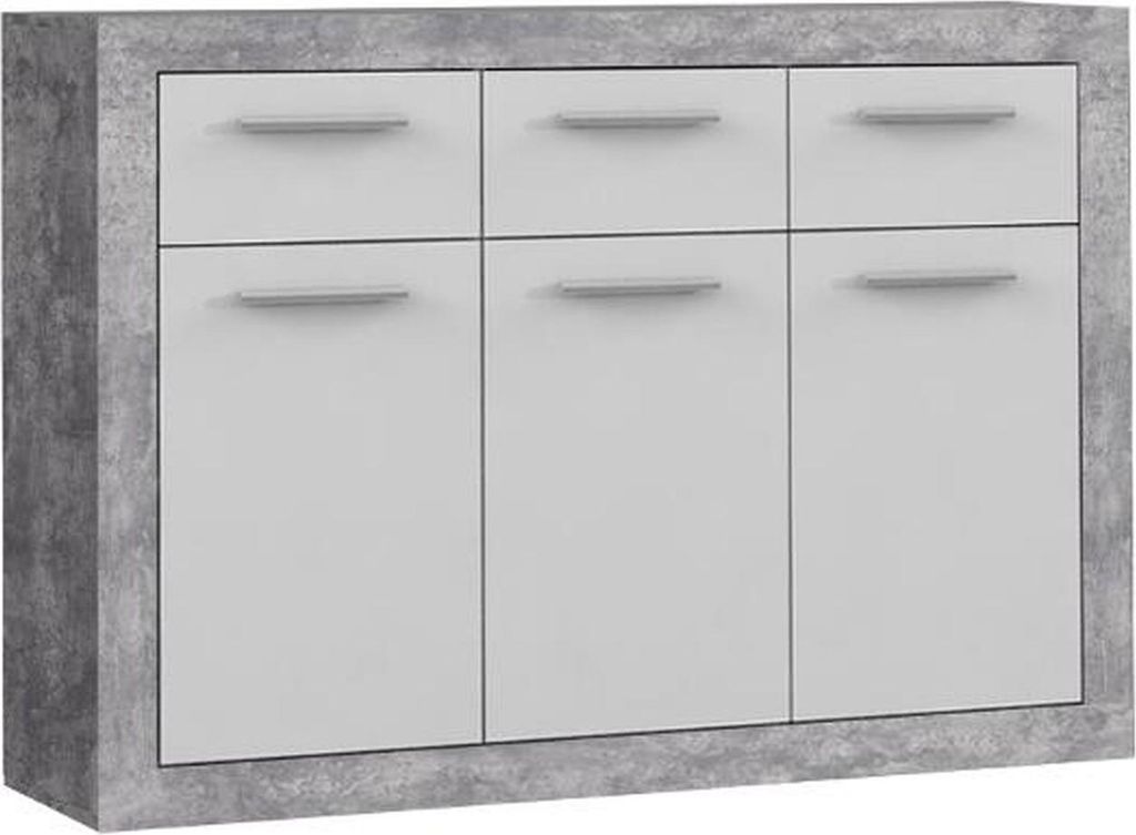 Sideboard >BACCIO< 3 Türen Betonoptik Lichtgrau / Weiss - 117,7x91,8x33,8cm (BxHxT)
