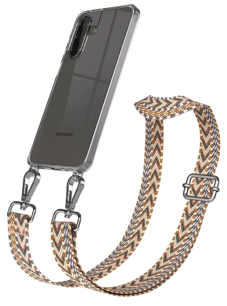 EAZY CASE Handykette - Verstellbarer Trageriemen kompatibel mit Samsung Galaxy A17, Handykordel mit transparenter Silikon-Hülle, Karabiner Silber,...