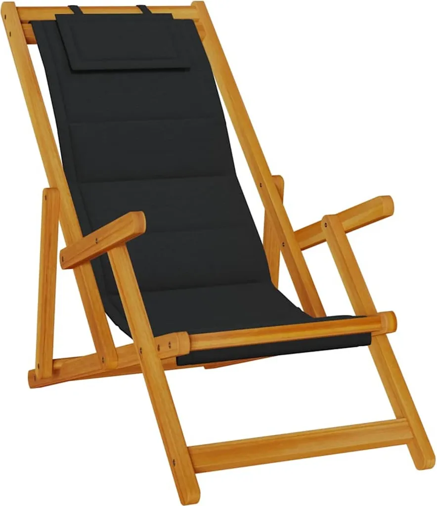 vidaXL Sedia da spiaggia con braccioli pieghevole in tessuto di acacia nero