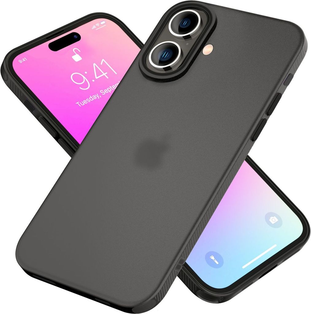 NALIA Silikonhülle für iPhone 16 – Matt & Griffig Soft-Touch – ASTRON (Flexibles TPU Case & Stoßfest) – Marke aus Berlin – Grau Transparent