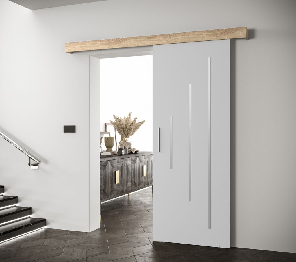 Schiebetür mit silbernem Griff SALOME 11 – weiß / Eiche Sonoma