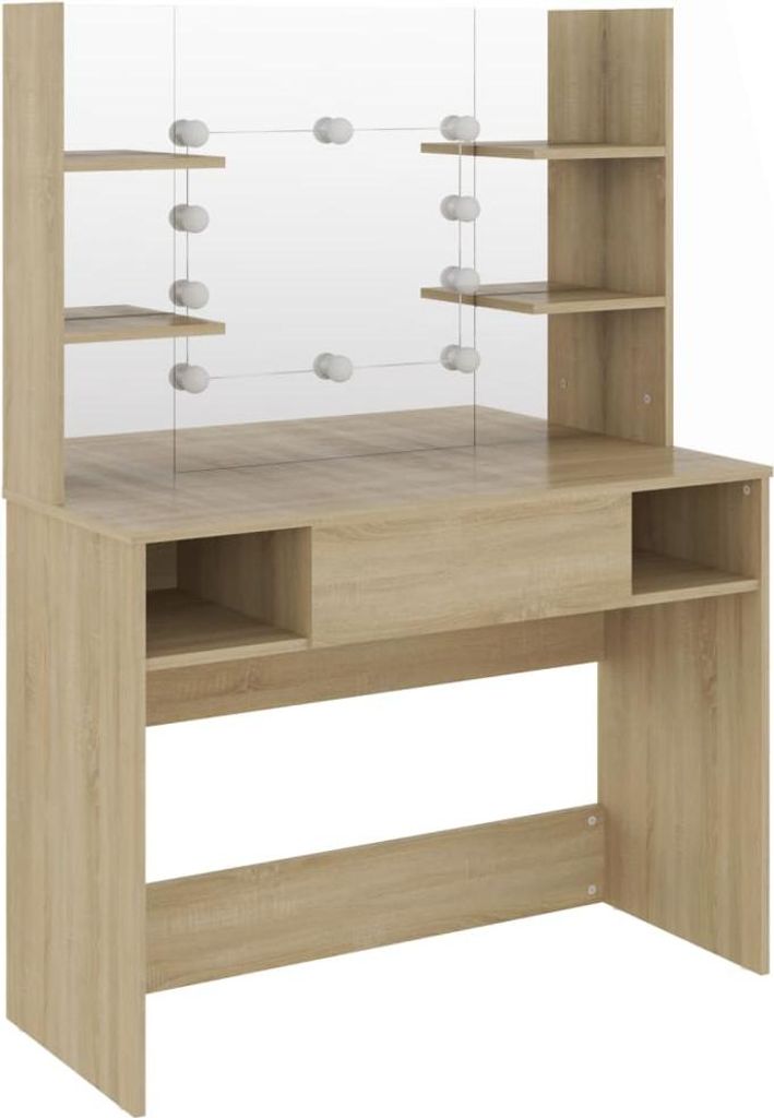 vidaXL Schminktisch mit LED-Beleuchtung 100x40x135 cm MDF Eiche-Optik