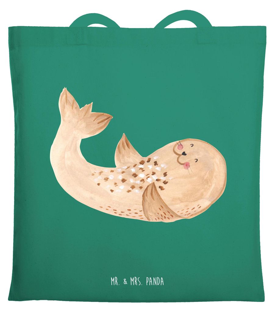 Mr. & Mrs. Panda Tote Bag Robbe Liegen - Mint - Geschenk, Schultasche, Tasche, Ostsee, Strand, Lustige Sprüche, Beutel, Nordsee, Laptoptasche, Lac...
