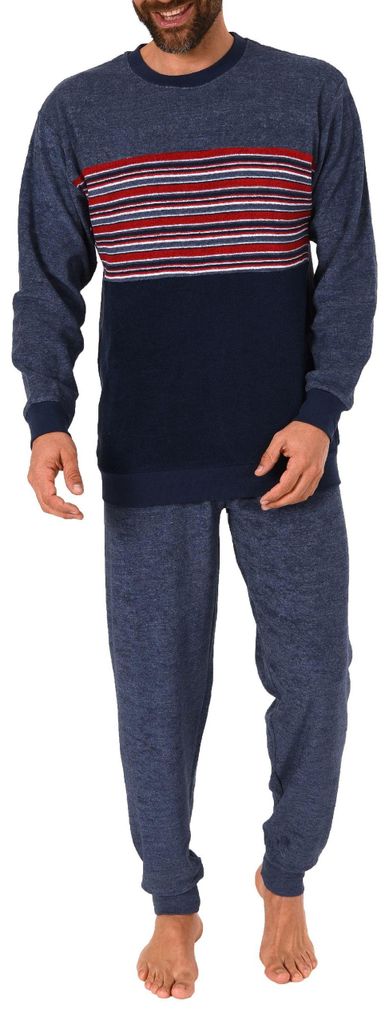 Edler Herren Frottee Pyjama, Schlafanzug mit Bündchen und Rundhals - 291 101 13 004 ; blau , 56