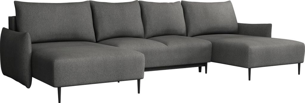 MIRJAN24 Wohnlandschaft Santi U, Ecksofa mit Bettkasten und Schlaffunktion, Schwarz Metallfüße, Aufklappmechanismus (Farbe: Velo 635)