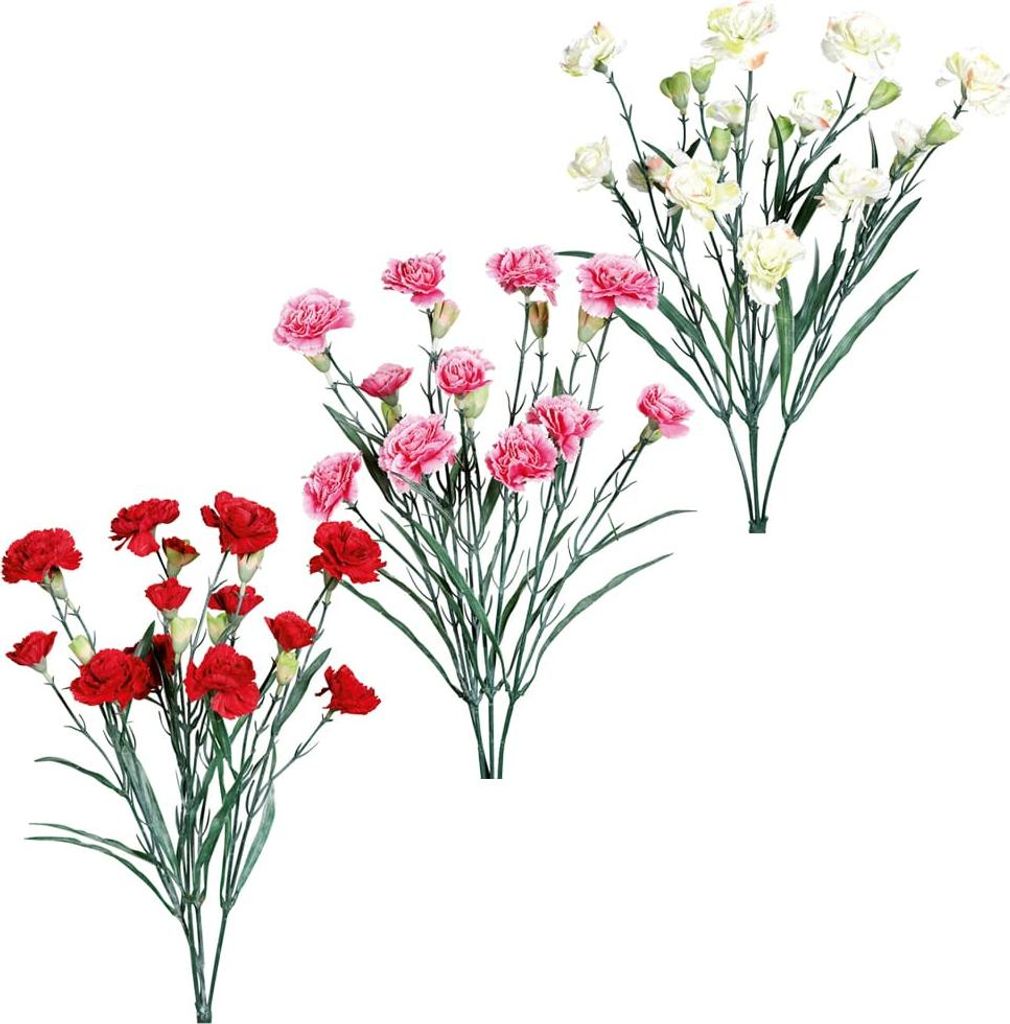 Kunstblumen Nelken in 3 Farben 4 Stiele 50 cm Kunststoff, 5_Farbe:Rosa