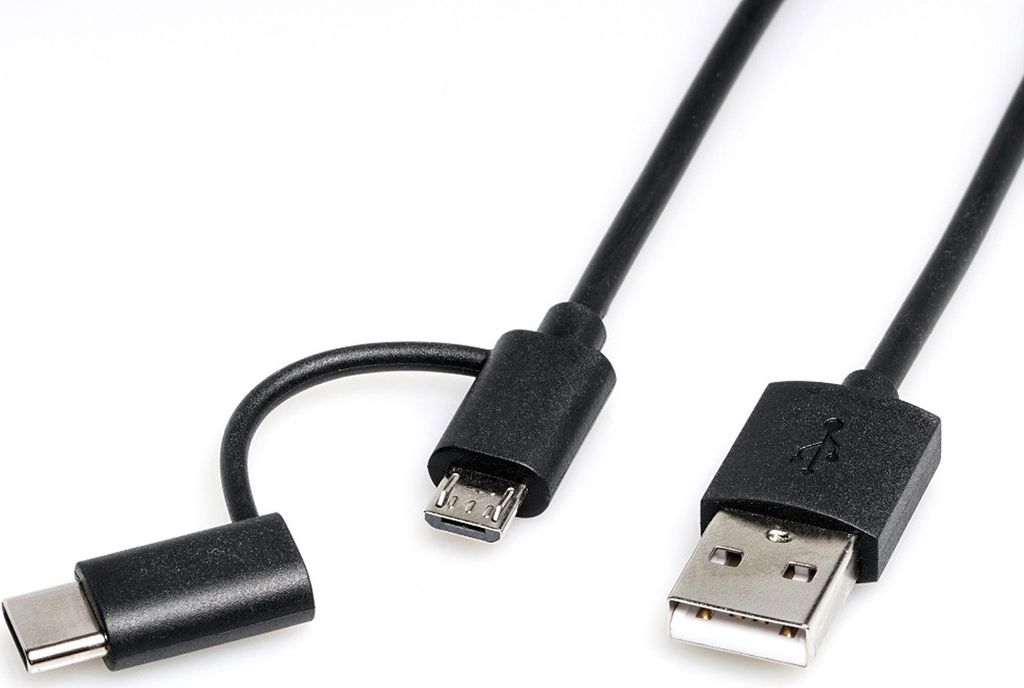 ROLINE USB 2.0 Sync- & Ladekabel Typ A - Typ C / Micro B, schwarz, 1 m