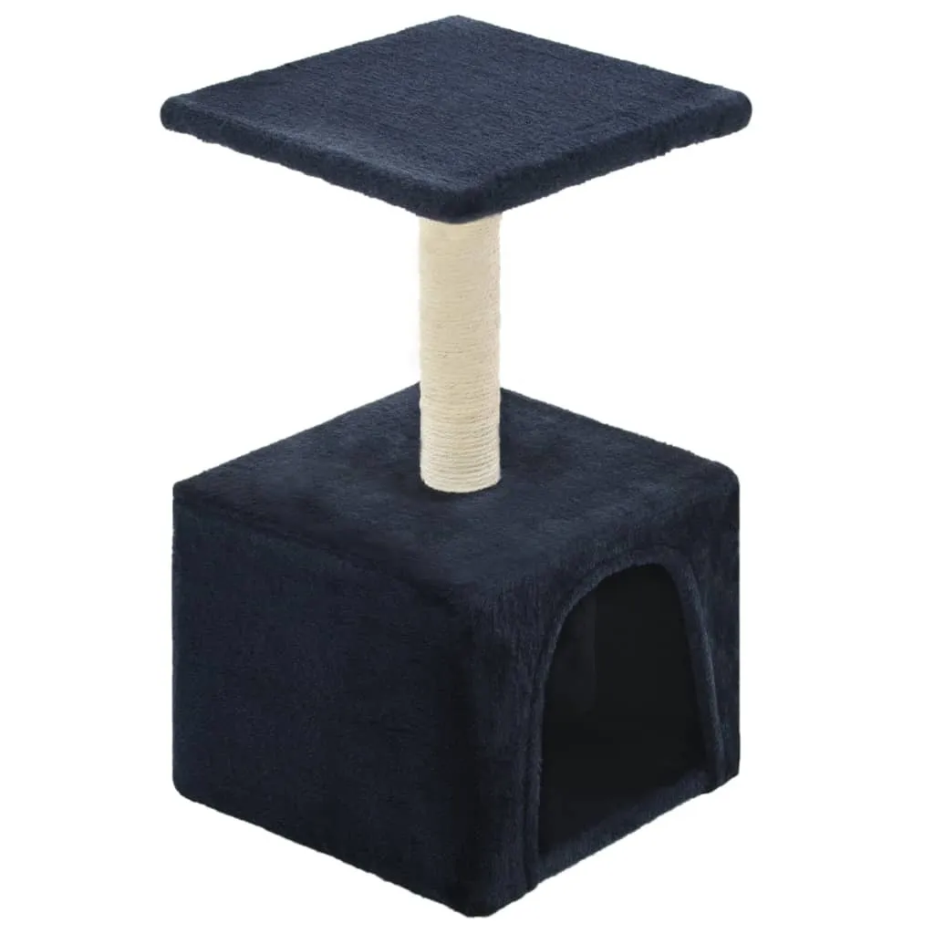 Petit arbre à chat bleu foncé avec griffoir en sisal hauteur 55 cm