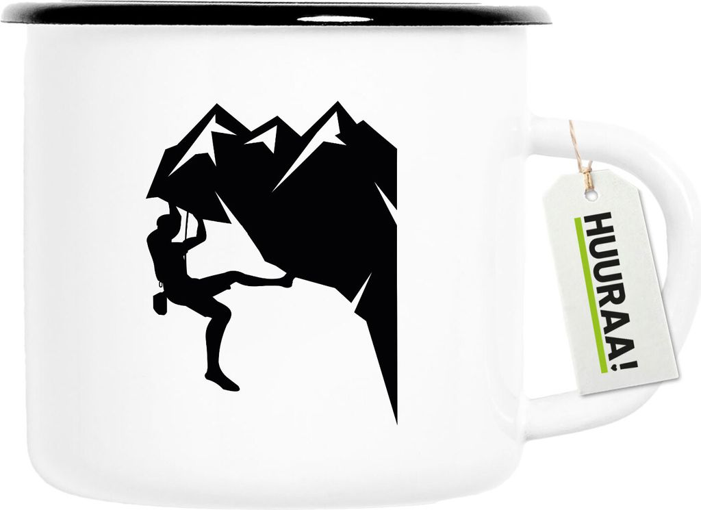 Huuraa Emaille Tasse Klettern Silhouette Geschenk 300ml Vintage Emaille Becher Klettern Geschenkidee