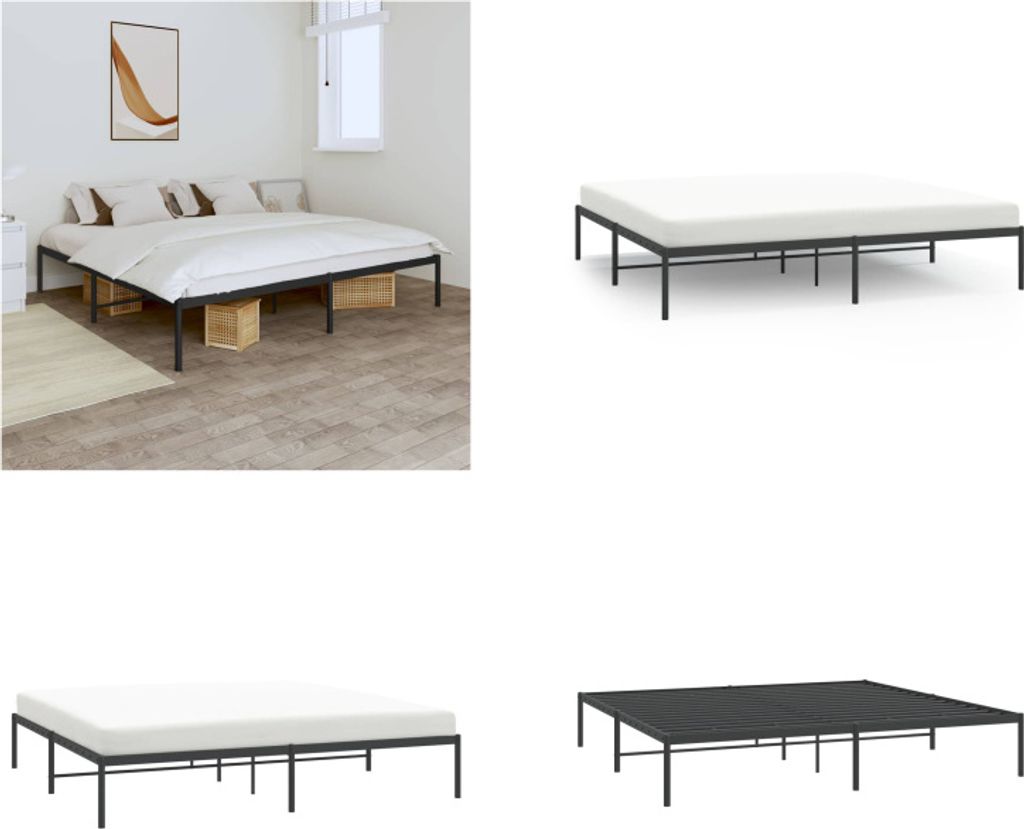 vidaXL Bettgestell Metall Schwarz 193x203 cm - Bettgestell - Bettgestelle - Bettrahmen - Bett