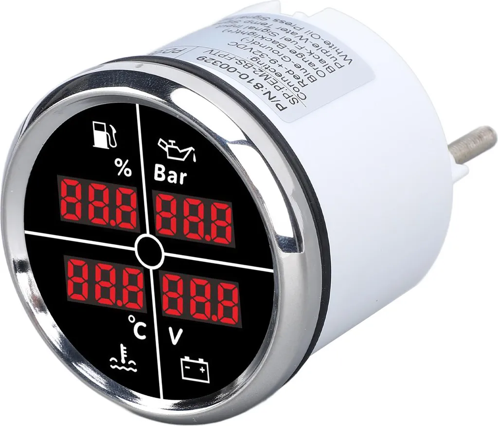 Manomètre multifonction Marine 52mm - Écran LCD Couleur Noir Argent