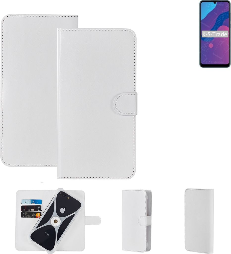 K-S-Trade Handy Hülle Schutz Hülle kompatibel mit Huawei Honor Play 9A Cover Case Bookstyle Bumper weiß 1x