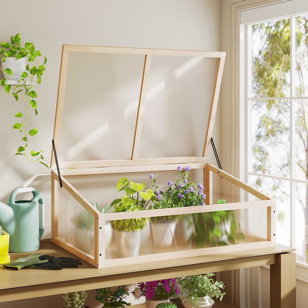 COSTWAY Frühbeet Gewächshaus, mini Treibhaus, Frühbeetaufsatz, Hochbeet Abdeckung, Frühbeetkasten Aufsatz für Garten & Balkon, 94 x 63 x 40 cm...