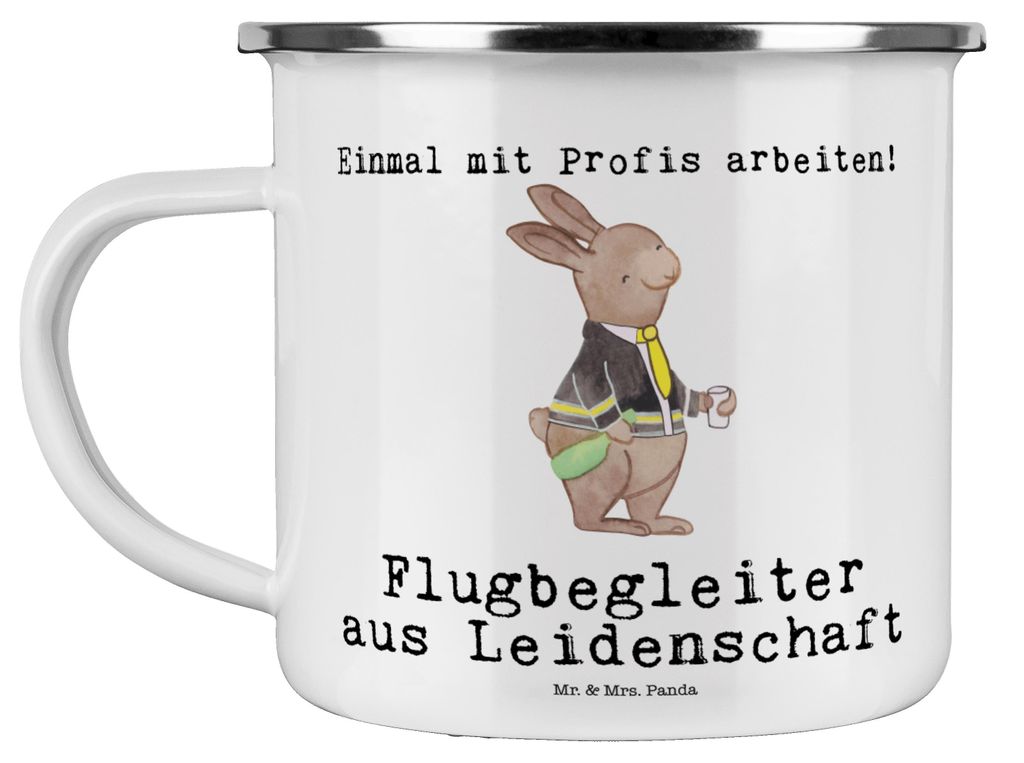Mr. & Mrs. Panda Teetasse Flugbegleiter Leidenschaft - Weiß - Geschenk, Spruch, Haferl, Emaille Becher, Pott, Teebecher, Witzig, Steward, Tasse, B...