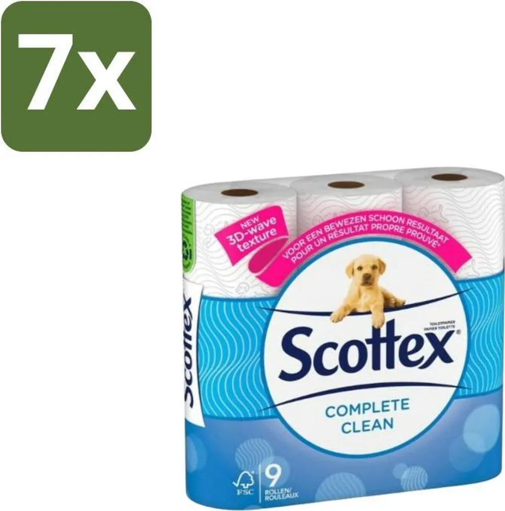 Papier Hygiénique Scottex Double Épaisseur Texture 3D Pack de 7 x 9