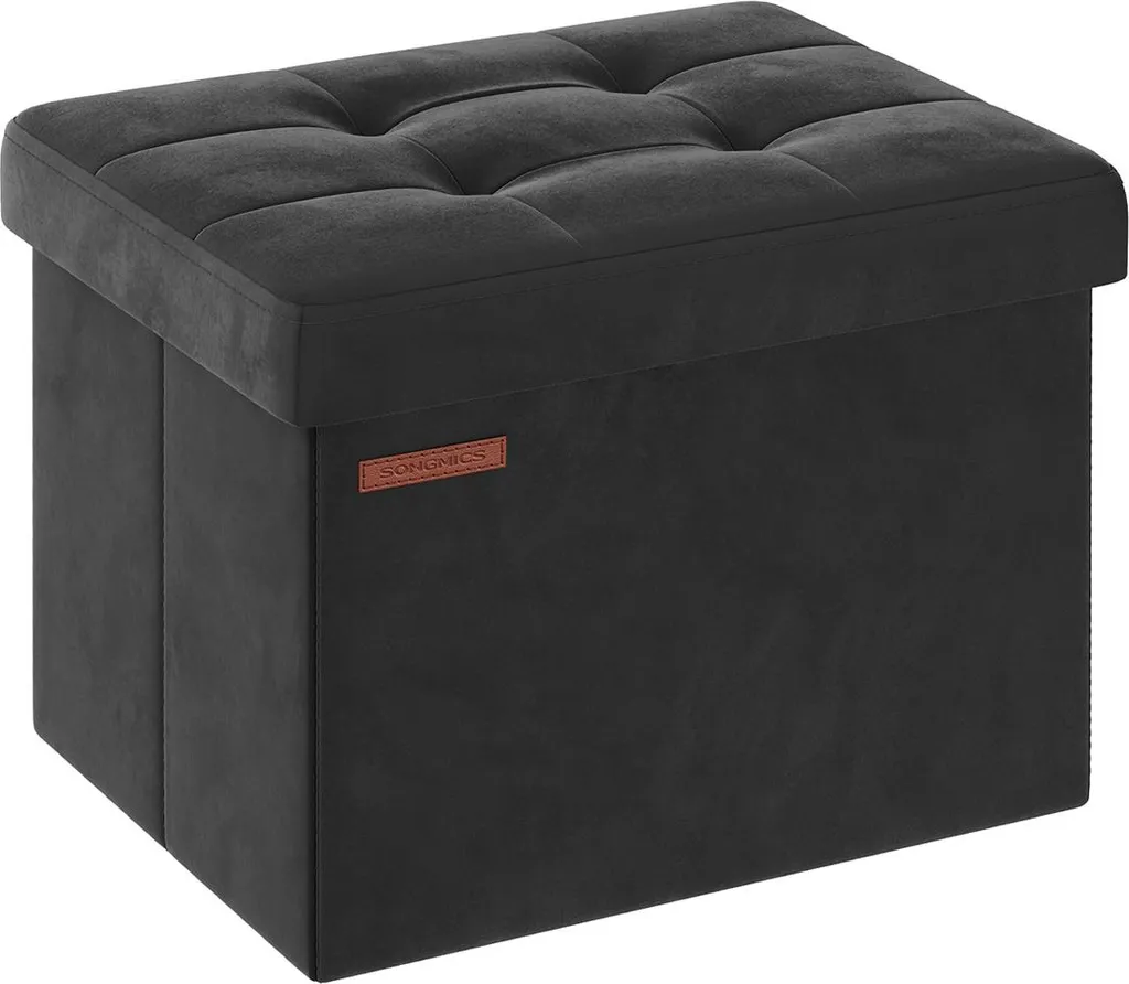 Coffre de rangement velours noir d'encre avec assise rembourrée design