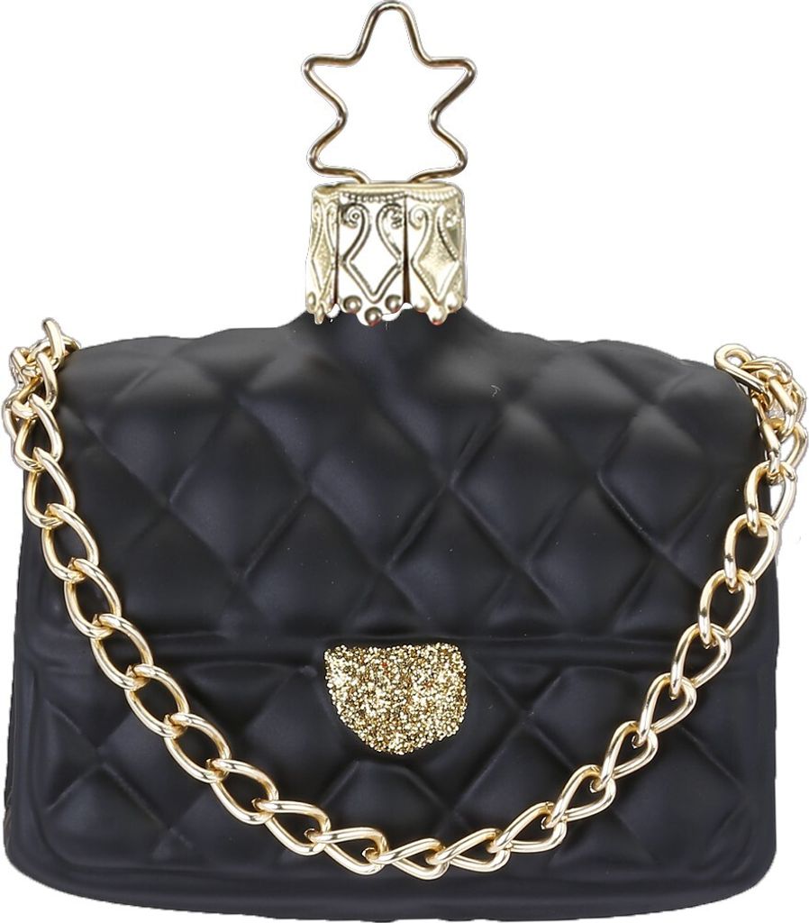 Christbaumschmuck Handtasche Glas 6cm schwarz / gold, 1 Produktbild 