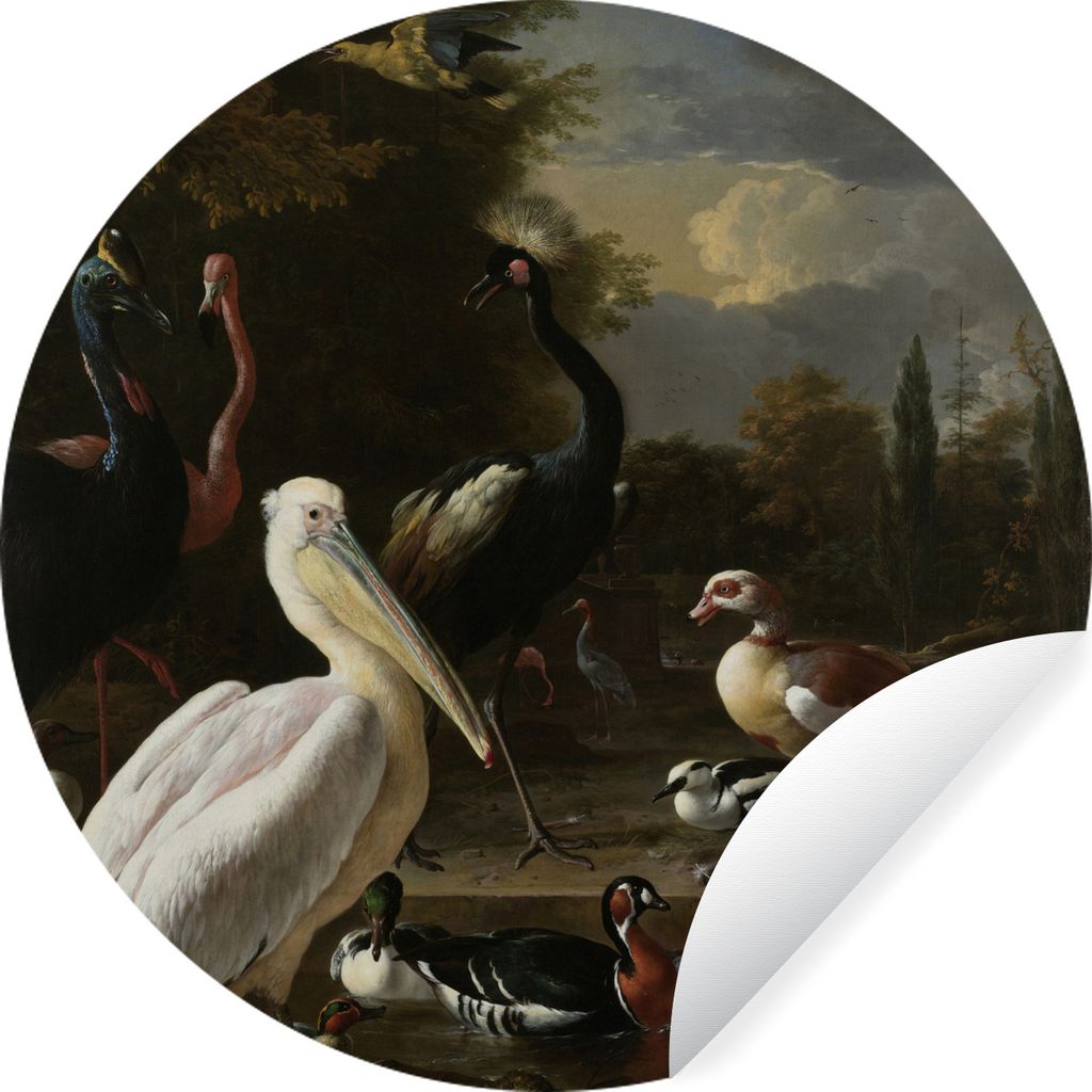MuchoWow Runde Wandtattoo - Wandsticker Tapete Aufkleber Ein Pelikan und andere Vögel in der Nähe eines Wasserbeckens - Melchior d'Hondecoeter ...