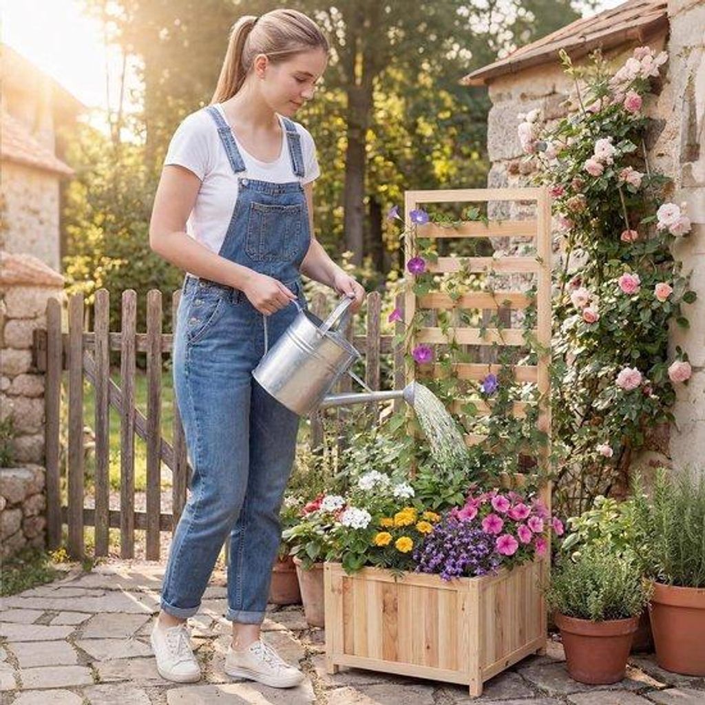 Keramisch Plantenbak mit Gitter - Garten - Klimaanlage - Tiefwurzel - 123 cm hoch - Naturstein