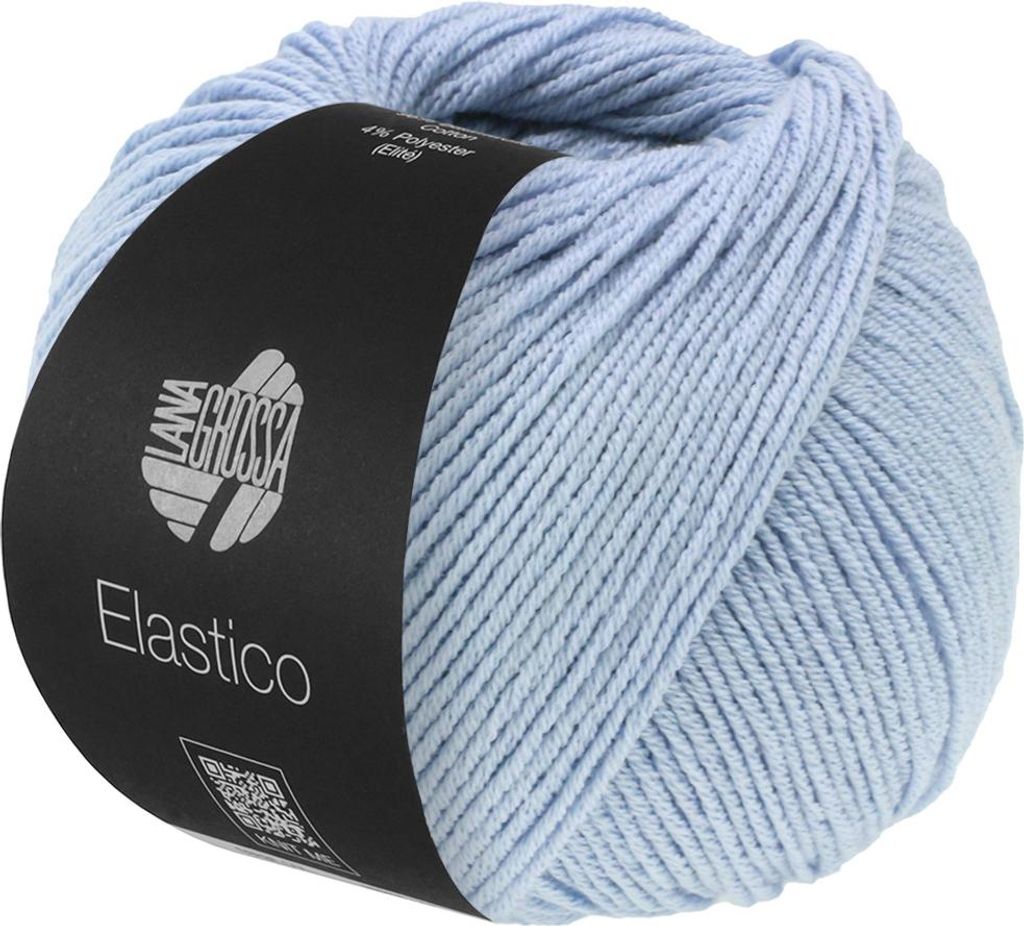 A ball of light blue yarn on a white background.