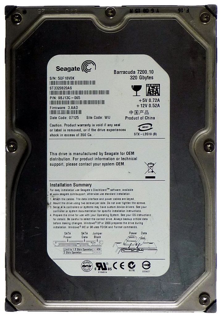 320GB HDD Barracuda 7200.10 ST3320820AS SATA ID10753 Produktbild 