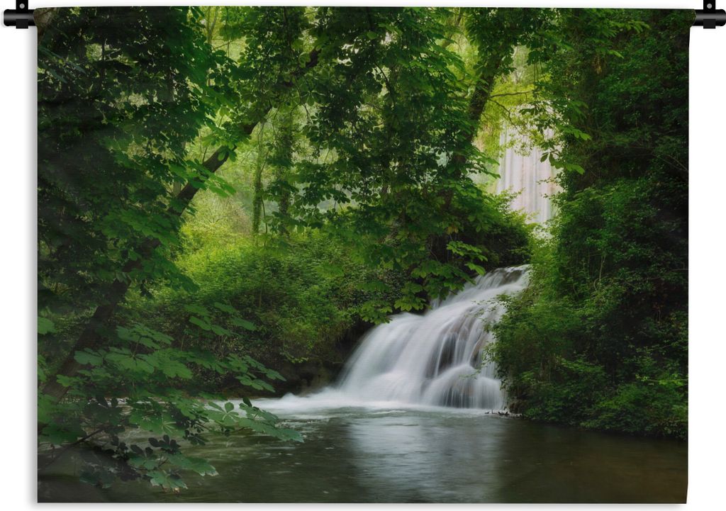 MuchoWow Wandteppich Wandbehang Wasserfall - Natur - Grün 90x67.5 cm Tapisserie Dekoration Wandtuch - Fototeppich - Wand-Skulpturen