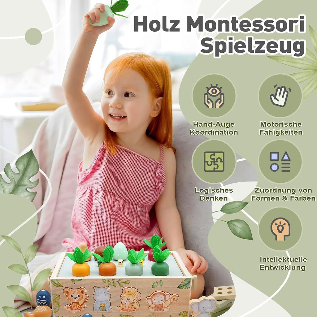 Montessori-Spielzeug Ab 1 Jahr – 2-in-1 Farbsortierspiel Aus Holz Mit Farbstäbchen & Münzen, Inkl. Leinentasche – Fördert Motorik & Farberkennung – Geschenk Für Mädchen & Jungen