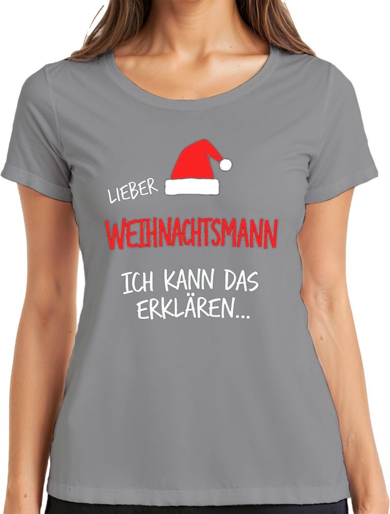 Lieber Weihnachtsmann ich kann das Weihnachten lustig witzig Damen T-Shirt, Grau, XL