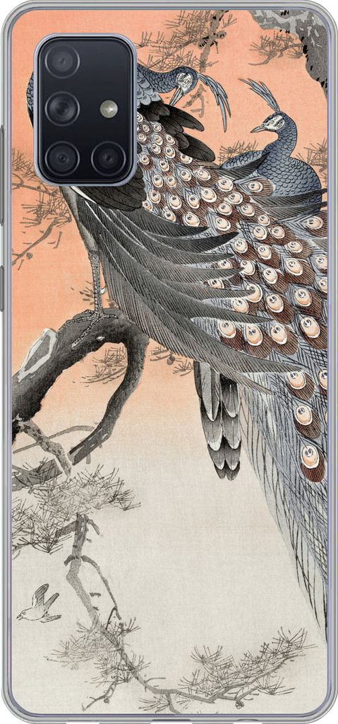 MuchoWow Handyhülle Schutzhülle Hülle für Telefoonhoesje Samsung Galaxy A51 Pfauenfedern - Pfau - Vintage Silikon Softcase Handy Hülle - Sch...