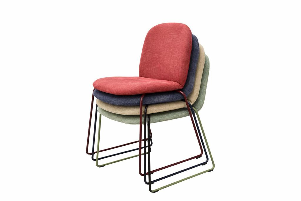 Stapelbar LEXO Polsterstuhl für Küche und Esszimmer, mit weißem Metallgestell