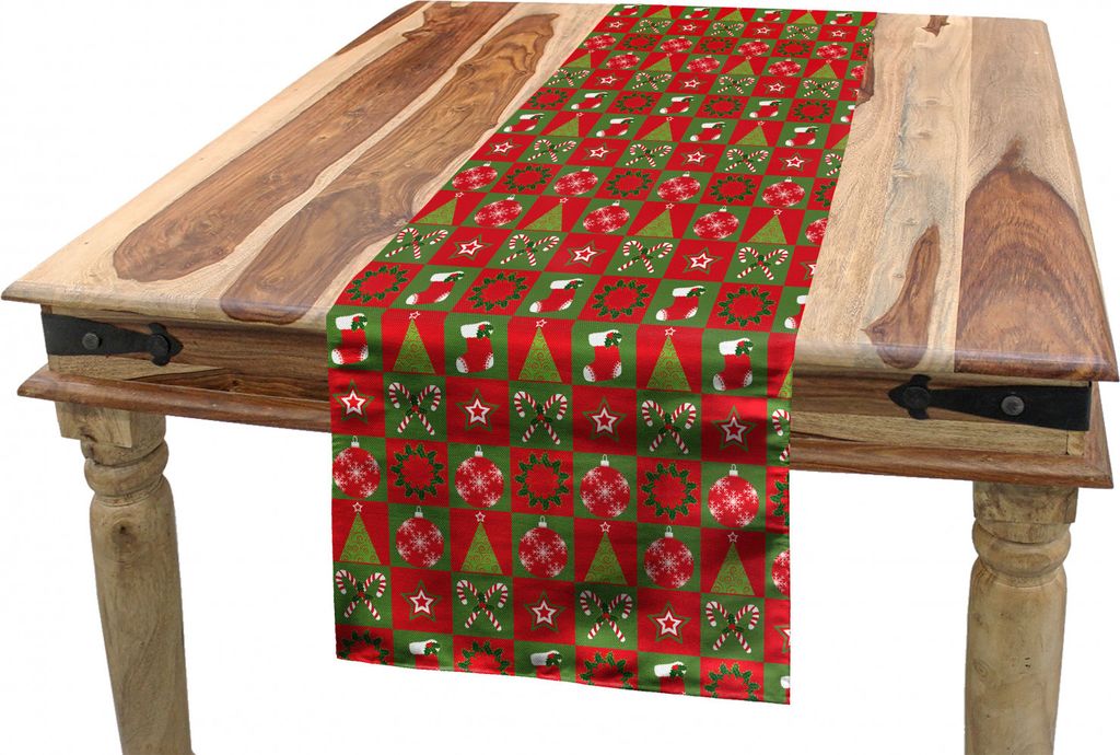 ABAKUHAUS Weihnachten Tischläufer, Heiligabend Ornaments, Esszimmer Küche Rechteckiger Dekorativer Tischläufer, 40 x 300 cm, Olivengrün Weiß