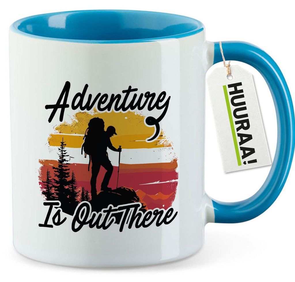 Huuraa Kaffeetasse Adventure is out there Backpacking 330ml Blau Keramik Kaffeebecher Geschenkidee