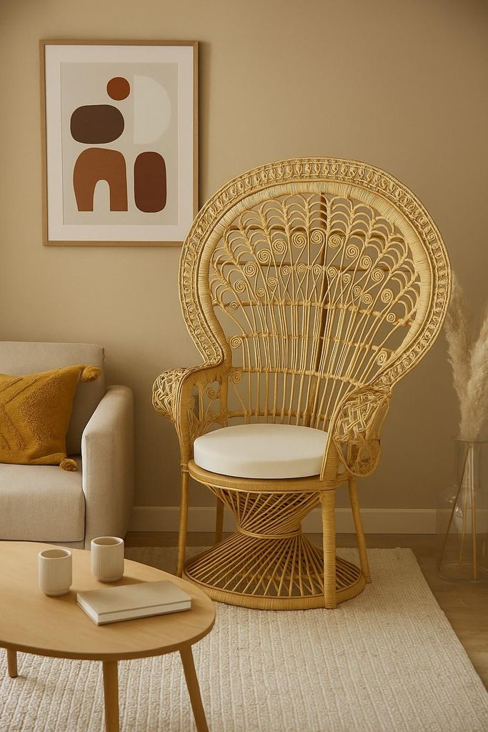 Rattansessel Pfauenthron mit Sitzkissen