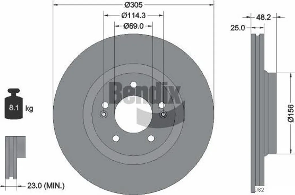 Disque de frein pour Hyundai Sonata Bendix BDS2272 montage origine OE