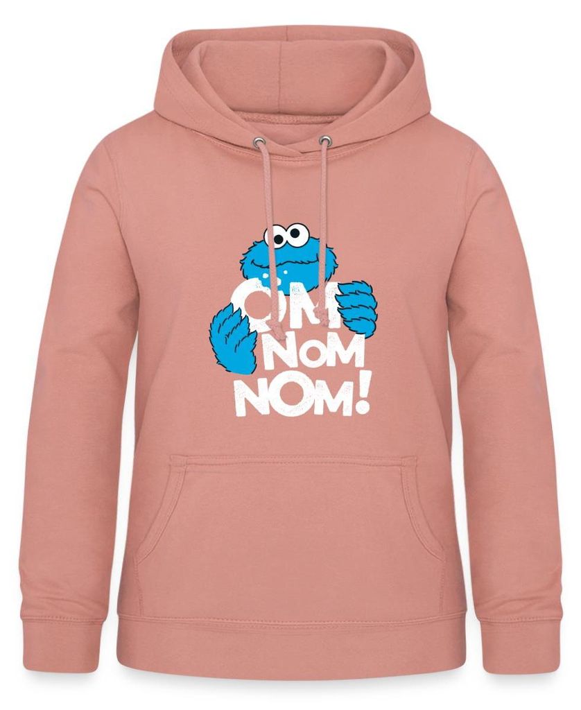 Spreadshirt Sesamstraße Krümelmonster Om Nom Nom Damen Hoodie, XL, Altrosa