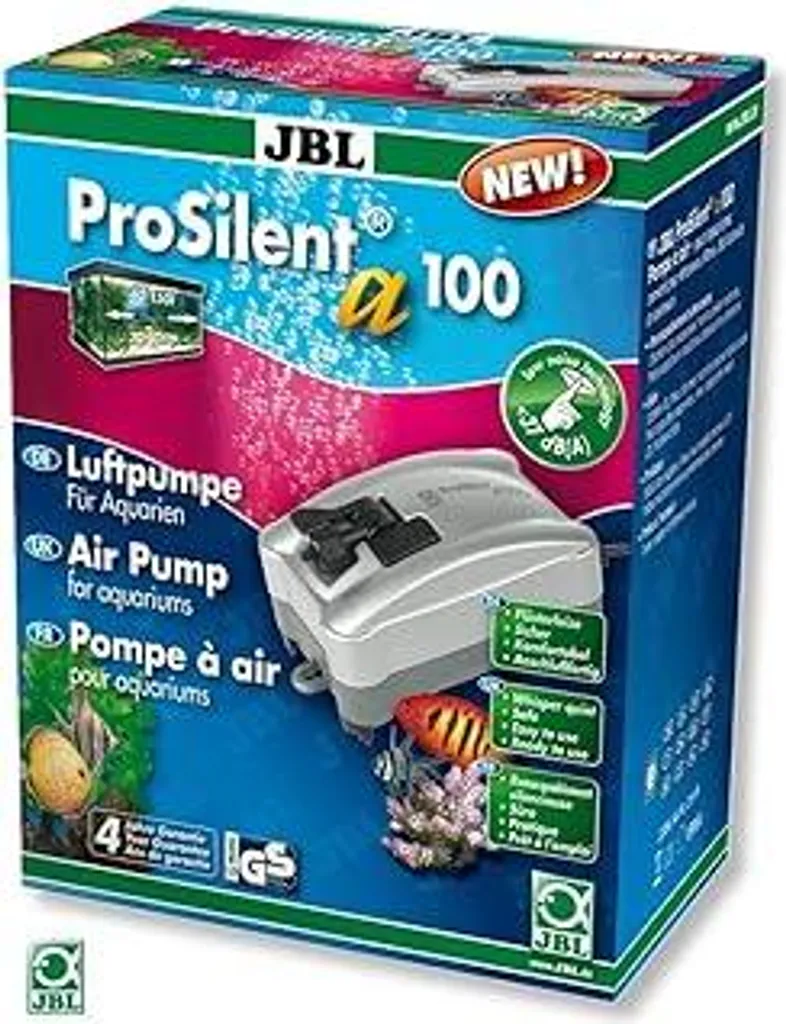 JBL ProSilent a100, 6054100, pompa ad aria per acquari d'acqua dolce e marina da 40 a 150 litri, 1 pezzo (confezione da 1)
