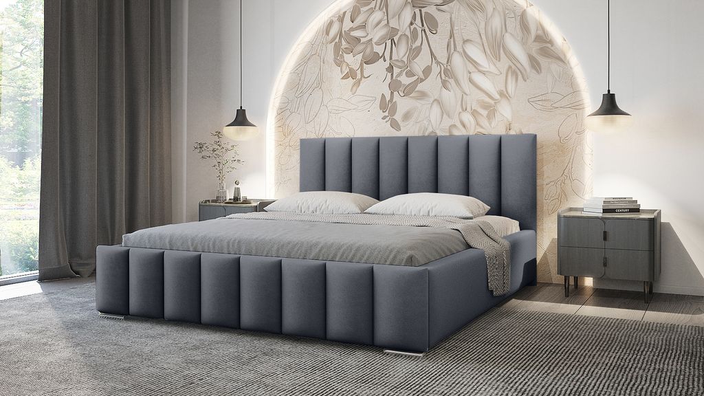 ADIDAR Greta Polsterbett 160x200cm Doppelbett Metalrahmen mit hydraulischen Liefern Bett Grau Amor Velvet 4320 - mit Lieferung nach Hause