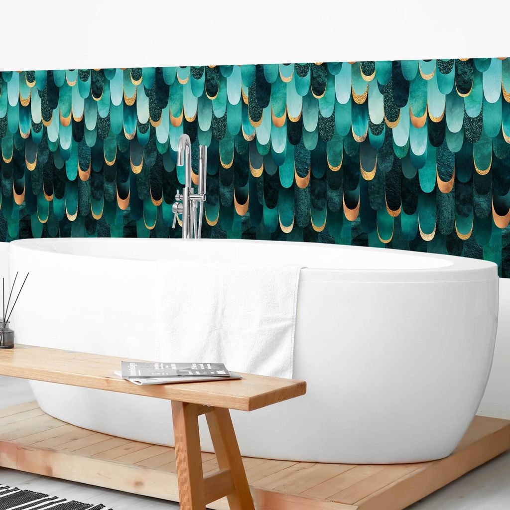 Wandverkleidung Bad Muster selbstklebend - 0.61 mm Wandpaneel matt wasserfest Geometrisch türkis Aquarell Abstrakt Badrückwand fugenlos 350x80 cm
