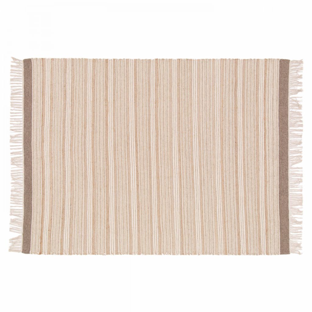 Flach gewebter Teppich aus Wolle und Jute Beige - Oviala Arun