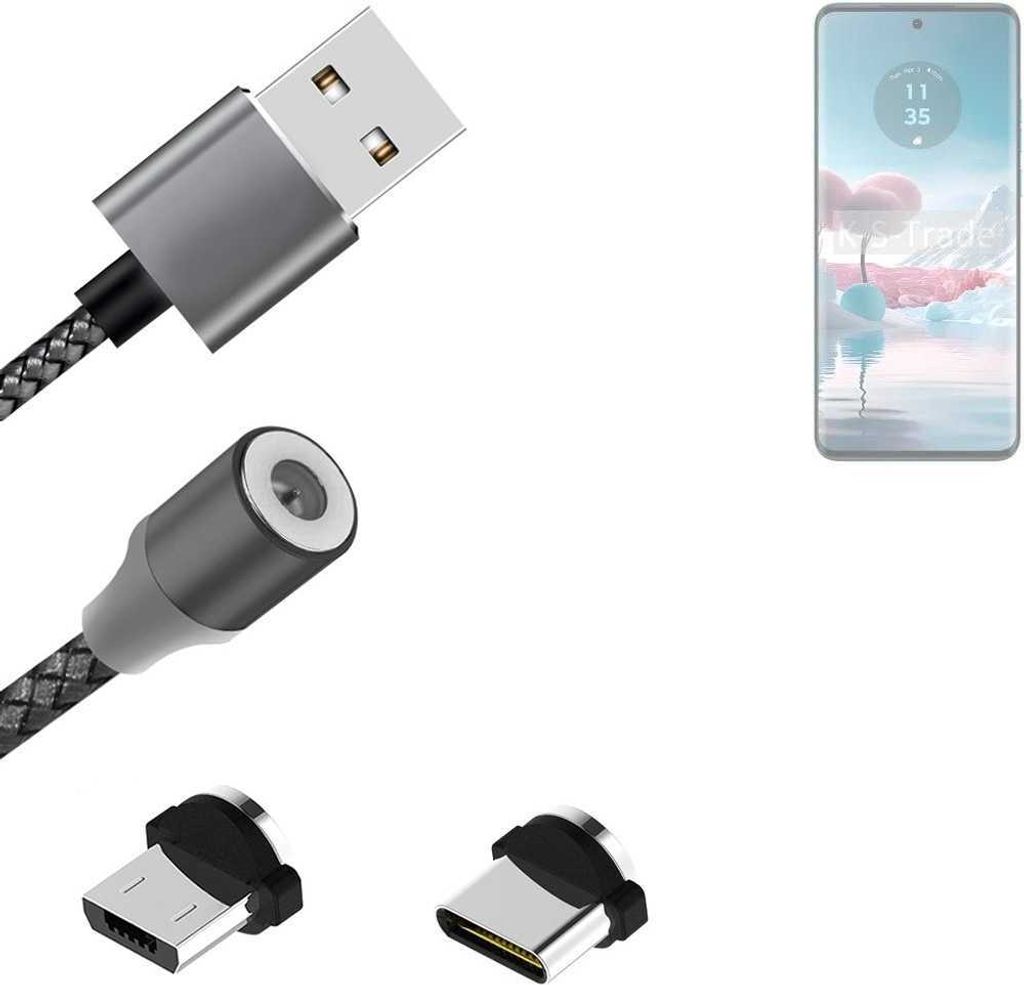 K-S-Trade Hochwertiges Magnet-Lade-kabel Sync-Kabel Daten-Kabel kompatibel mit Motorola Edge 40 Neo mit USB-Typ-C-Anschluss und Micro-USB-Anschluss 2A