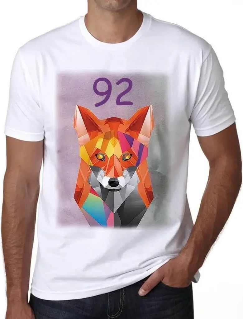 Herren Grafik T-Shirt Geometrischer Fuchs 92 – Geometric Fox 92 – Geschenk 92. Geburtstag Jahrestag 92 Jahre Jubiläum 92 Jährige Mann Jahrgan...