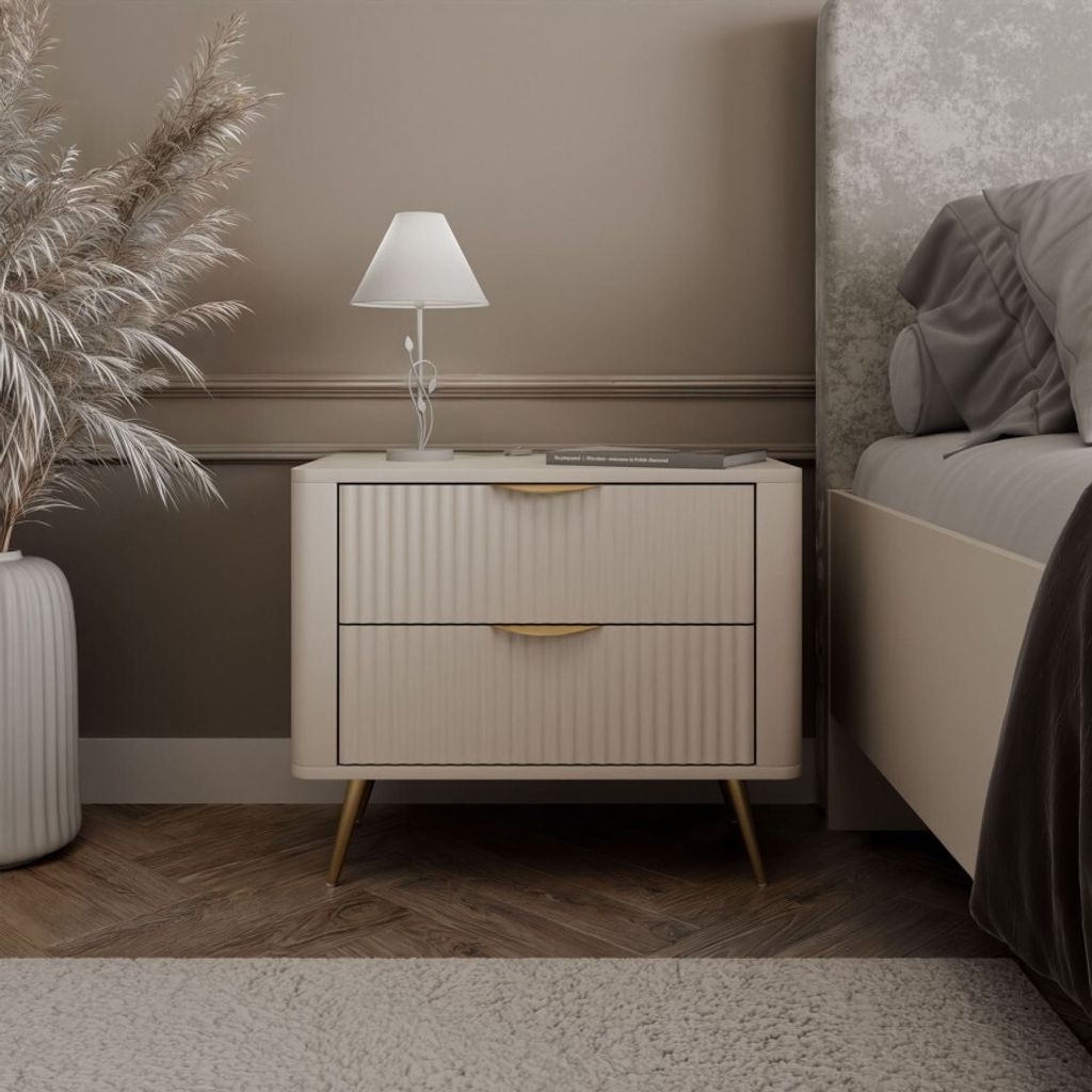 Nachttisch SCARLETT 2S mit Schubladen / Beige + Gold Produktbild 